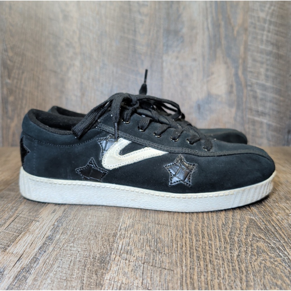 Tretorn Lace-Up Casual Sneakers Nylite Suede Black Shoes With Stars Womens 8.5 - Picture 2 of 13
